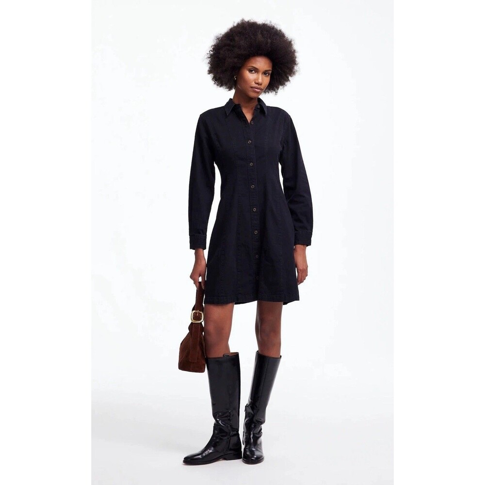 Madewell Denim Seamed Mini Dress in Washed Black NWT Size 6